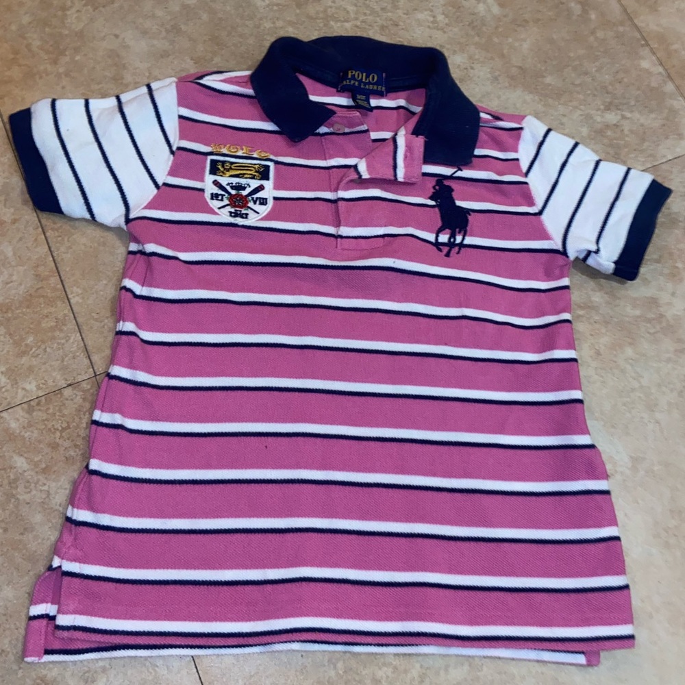 3t pink and blue striped polo